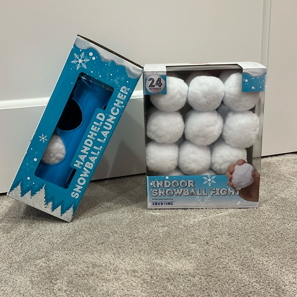 Indoor snow ball launcher and extra snow balls